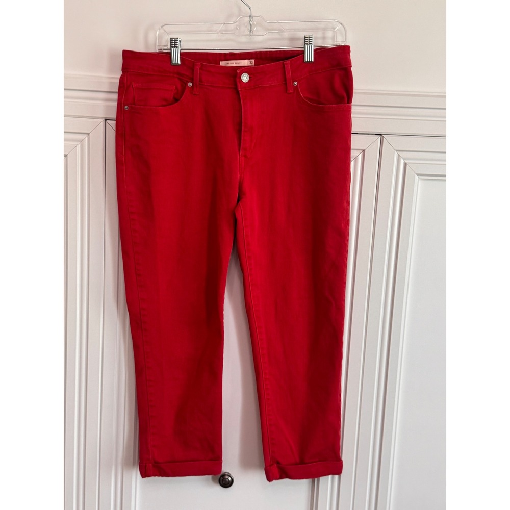 Levi's Red Mid Rise Skinny Cropped Cuffed Jeans
